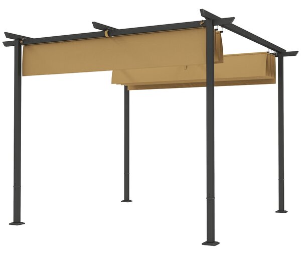 Outsunny Pergola 3x3m Zahradní Pavilon s Terasovým Střechou z Kovu, Zahradní Pavilon s Nastavitelnou Sluneční Clonou, UV Ochrana 30+, Samostatná Ochra