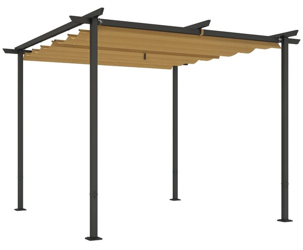 Outsunny Pergola 3x3m Zahradní Pavilon s Terasovým Střechou z Kovu, Zahradní Pavilon s Nastavitelnou Sluneční Clonou, UV Ochrana 30+, Samostatná Ochra
