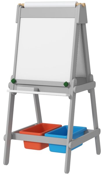 AIYAPLAY 3v1 dětská tabule, oboustranný dětský easel s tabulí na křídu, bílou tabulí, easel s mazacím nástrojem, kreslicím papírem a úložnými boxy pro