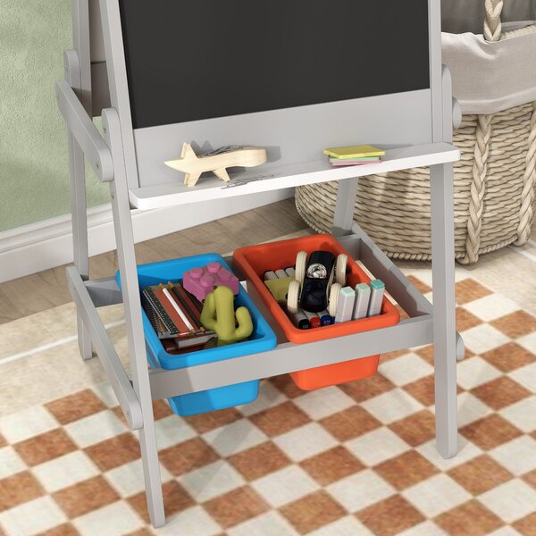 AIYAPLAY 3v1 dětská tabule, oboustranný dětský easel s tabulí na křídu, bílou tabulí, easel s mazacím nástrojem, kreslicím papírem a úložnými boxy pro