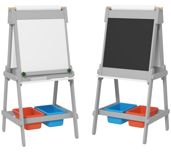 AIYAPLAY 3v1 dětská tabule, oboustranný dětský easel s tabulí na křídu, bílou tabulí, easel s mazacím nástrojem, kreslicím papírem a úložnými boxy pro