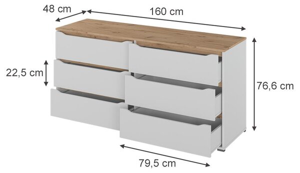 Kredenc Vicco Ruben Bílá/Řemeslný dub 160 x 76.6 cm, Model 62890