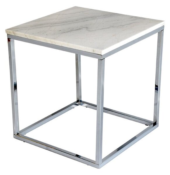 Bílý mramorový odkládací stolek s chromovaným podnožím RGE Accent, šířka 50 cm