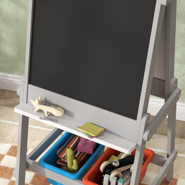 AIYAPLAY 3v1 dětská tabule, oboustranný dětský easel s tabulí na křídu, bílou tabulí, easel s mazacím nástrojem, kreslicím papírem a úložnými boxy pro