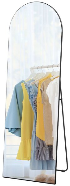 HOMCOM Zrcadlo přes celou postavu, 150 x 50 cm Zrcadlo na stěnu se stojanem, Zaoblený design, Podlahové zrcadlo s bezpečnostní fólií, pro obývací poko