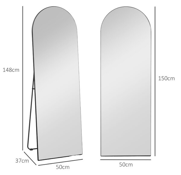 HOMCOM Zrcadlo přes celou postavu, 150 x 50 cm Zrcadlo na stěnu se stojanem, Zaoblený design, Podlahové zrcadlo s bezpečnostní fólií, pro obývací poko