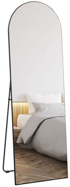 HOMCOM Zrcadlo přes celou postavu, 150 x 50 cm Zrcadlo na stěnu se stojanem, Zaoblený design, Podlahové zrcadlo s bezpečnostní fólií, pro obývací poko