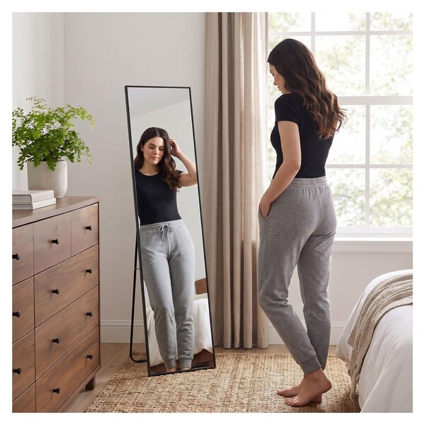 SensaHome Stojací zrcadlo - Minimalistické nástěnné zrcadlo - Černé - Moderní - Make-up zrcadlo / koupelnové zrcadlo - 39 x 156 cm