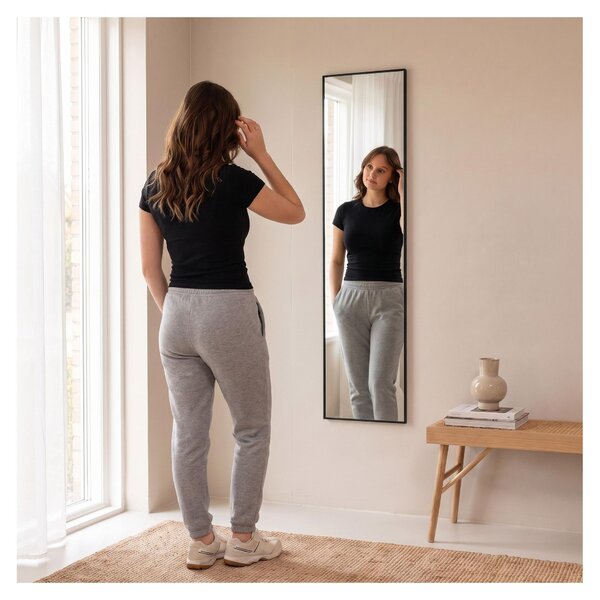 SensaHome Stojací zrcadlo - Minimalistické nástěnné zrcadlo - Černé - Moderní - Make-up zrcadlo / koupelnové zrcadlo - 39 x 156 cm