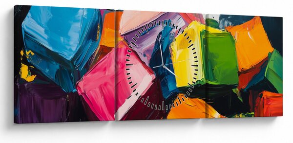 Obraz - Barevné krychle (s hodinami) (90x30 cm)