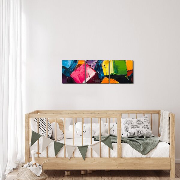 Obraz - Barevné krychle (s hodinami) (90x30 cm)