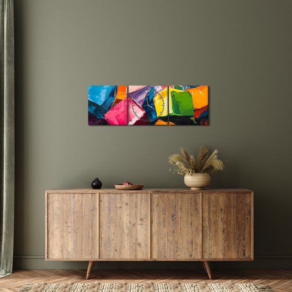 Obraz - Barevné krychle (s hodinami) (90x30 cm)