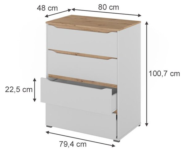 Kredenc Vicco Ruben Bílá/Řemeslný dub 80 x 100.7 cm, Model 62893