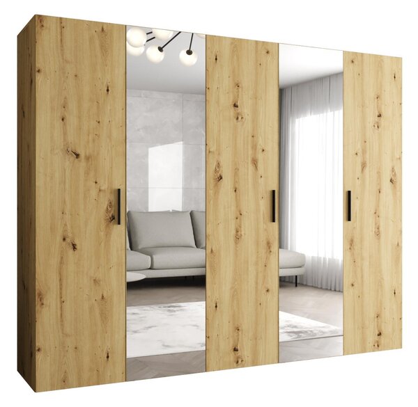 Šatní skříň 250 cm Borry 2 (dub artisan + černá)