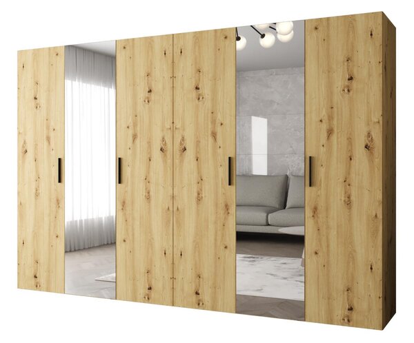 Šatní skříň 300 cm Borry 2 (dub artisan + černá)