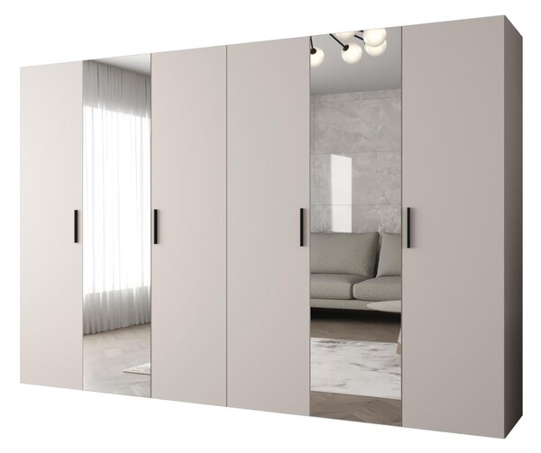 Šatní skříň 300 cm Borry 2 (kašmír + černá)