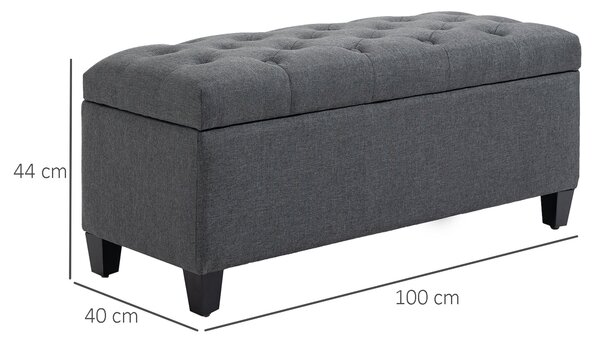 HOMCOM Čalouněná lavice se zásuvným boxem, 100 x 40 x 44 cm, tmavě šedá | Aosom