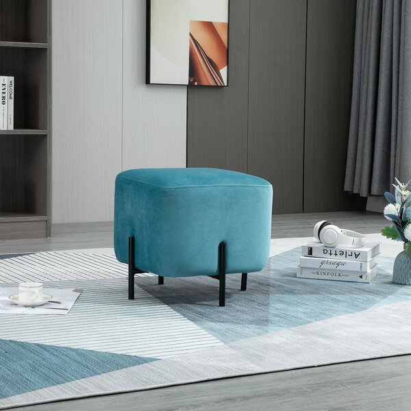HOMCOM Polstrovaný Sametový Taburet s Úložným Prostorem Polyester Ocel Pěna Tyrkysová 44,5 x 44,5 x 41,5 cm | Aosom