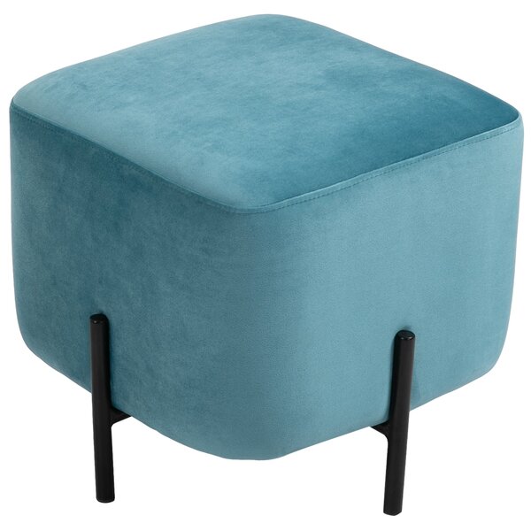 HOMCOM Polstrovaný Sametový Taburet s Úložným Prostorem Polyester Ocel Pěna Tyrkysová 44,5 x 44,5 x 41,5 cm | Aosom