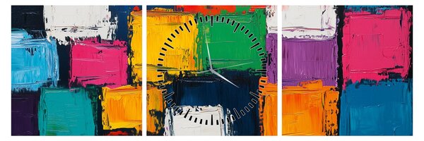 Obraz - Malba barevných čtverců (s hodinami) (90x30 cm)