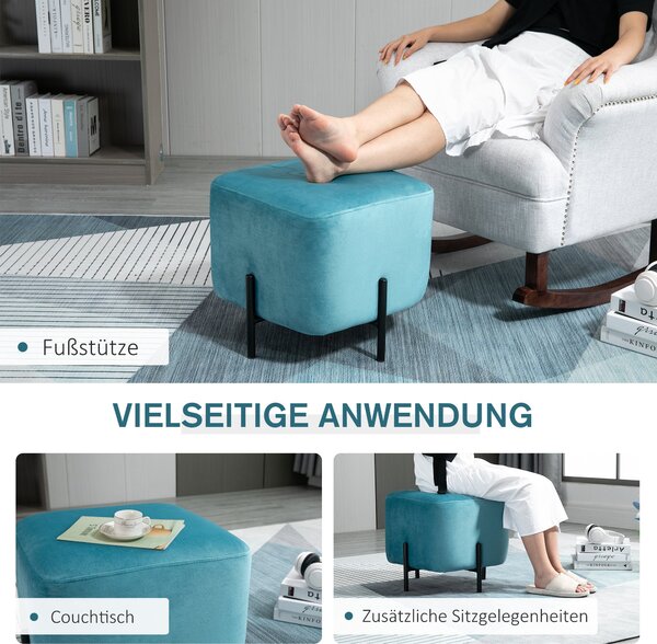 HOMCOM Polstrovaný Sametový Taburet s Úložným Prostorem Polyester Ocel Pěna Tyrkysová 44,5 x 44,5 x 41,5 cm | Aosom