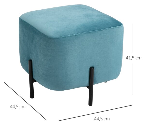 HOMCOM Polstrovaný Sametový Taburet s Úložným Prostorem Polyester Ocel Pěna Tyrkysová 44,5 x 44,5 x 41,5 cm | Aosom