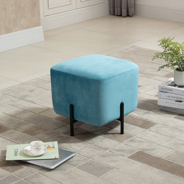 HOMCOM Polstrovaný Sametový Taburet s Úložným Prostorem Polyester Ocel Pěna Tyrkysová 44,5 x 44,5 x 41,5 cm | Aosom