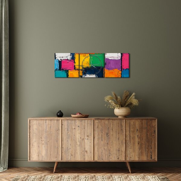 Obraz - Malba barevných čtverců (s hodinami) (90x30 cm)