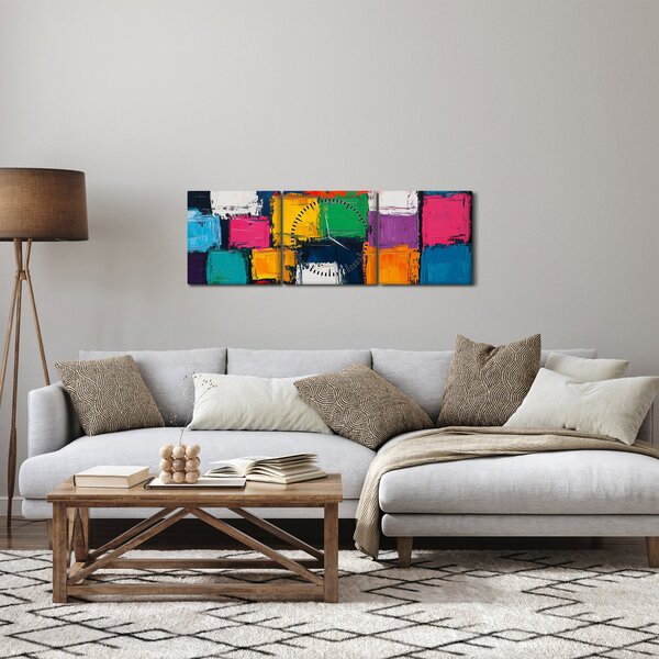 Obraz - Malba barevných čtverců (s hodinami) (90x30 cm)