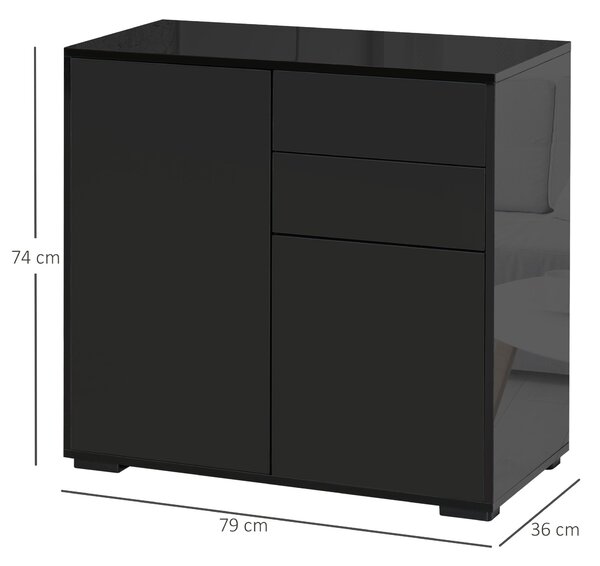 HOMCOM Skříňka se 2 šuplíky a 2 dvířky, Design s Otvorením Pushem, Skříňka se 2 Šuplíky a 2 Dvířky pro Domov a Kancelář, 79x36x74cm, Matná Černá | Aos
