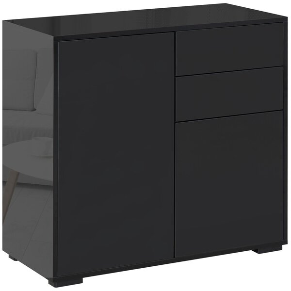 HOMCOM Skříňka se 2 šuplíky a 2 dvířky, Design s Otvorením Pushem, Skříňka se 2 Šuplíky a 2 Dvířky pro Domov a Kancelář, 79x36x74cm, Matná Černá | Aos