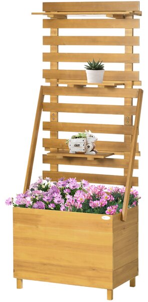 Vyvýšený záhon Outsunny s treláží, květinová bedýnka se 3 policemi, do zahrady a na terasu, hnědé, 63 x 39 x 160 cm | Aosom
