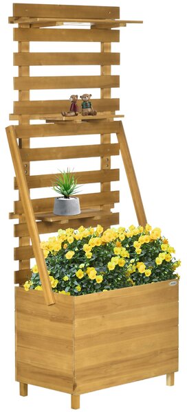 Vyvýšený záhon Outsunny s treláží, květinová bedýnka se 3 policemi, do zahrady a na terasu, hnědé, 63 x 39 x 160 cm | Aosom