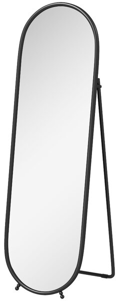 HOMCOM Zrcadlo v plné výšce, 160 x 40 cm nástěnné zrcadlo s podstavcem, kovový rám, oválné podlahové zrcadlo pro obývací pokoj a ložnici, černé | Aoso