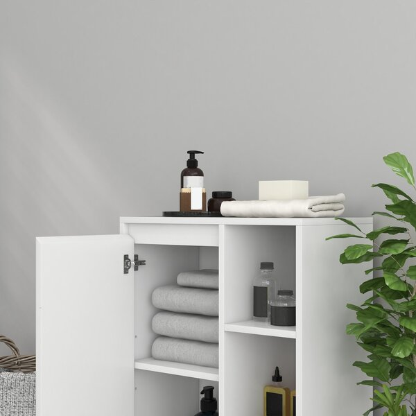 Koupelnová skříň HOMCOM, úložný nábytek se 3 otevřenými přihrádkami a 1 skříňkou s nastavitelnou policí, 53 x 30 x 80 cm, bílá | Aosom