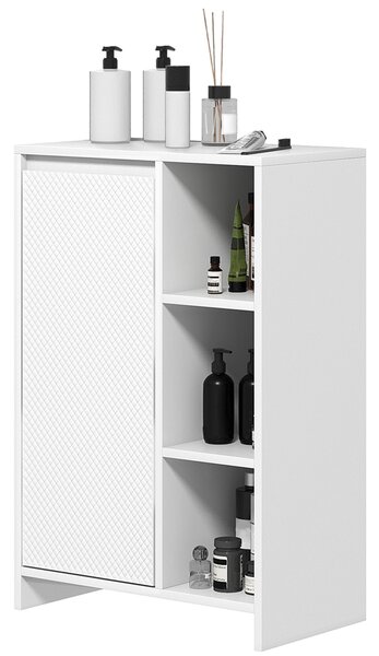 Koupelnová skříň HOMCOM, úložný nábytek se 3 otevřenými přihrádkami a 1 skříňkou s nastavitelnou policí, 53 x 30 x 80 cm, bílá | Aosom
