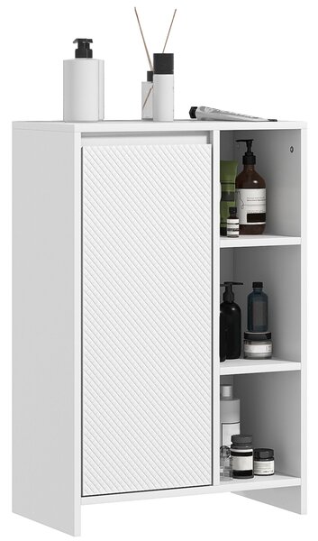Koupelnová skříň HOMCOM, úložný nábytek se 3 otevřenými přihrádkami a 1 skříňkou s nastavitelnou policí, 53 x 30 x 80 cm, bílá | Aosom
