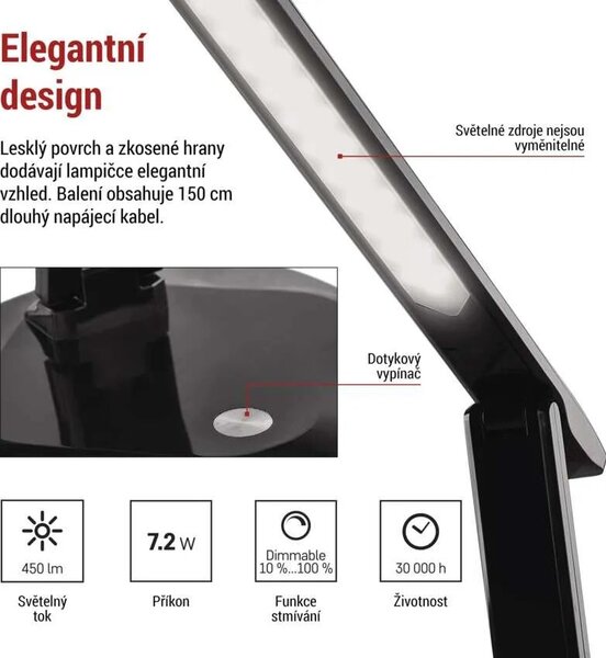 EMOS Černá LED stolní lampička Chase 7,2W Z7619B