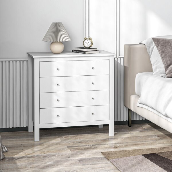 HOMCOM Komoda s 5 zásuvkami - Moderní úložná skříňka pro obývací pokoj, ložnici a chodbu, bílá, 79 x 39,5 x 80,5 cm | Aosom