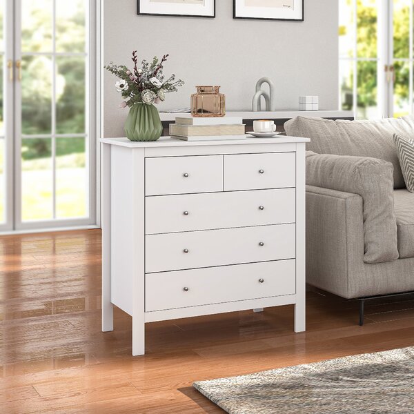 HOMCOM Komoda s 5 zásuvkami - Moderní úložná skříňka pro obývací pokoj, ložnici a chodbu, bílá, 79 x 39,5 x 80,5 cm | Aosom