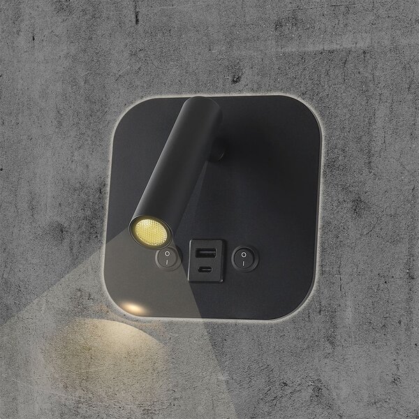 LED Solution Černé nástěnné LED svítidlo s USB/PD nabíjením 8W 240036