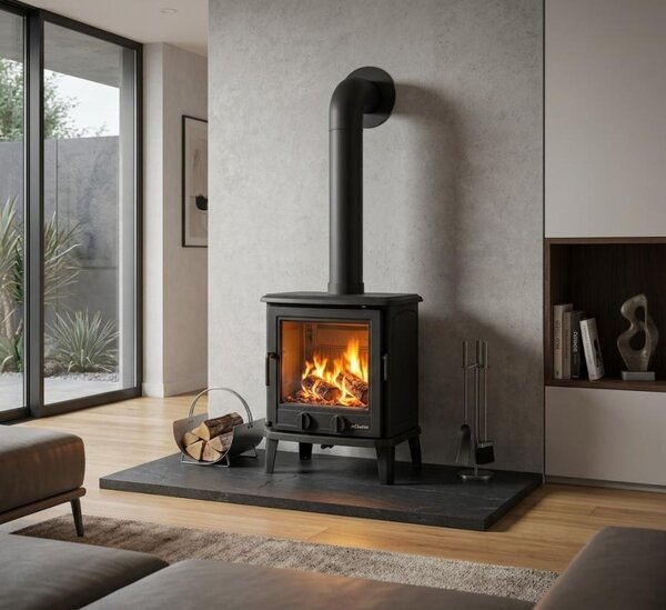 Krbová kamna NORDflam BRENO s bočním přikládáním, 10 kW, černá