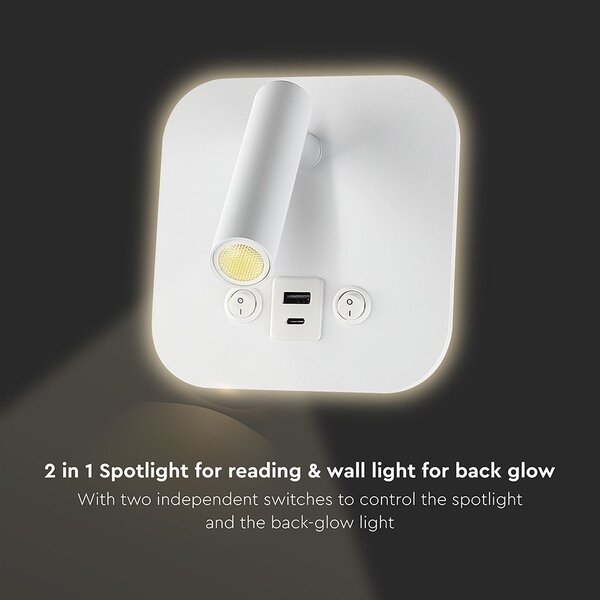 LED Solution Bílé nástěnné LED svítidlo s USB/PD nabíjením 8W 240026