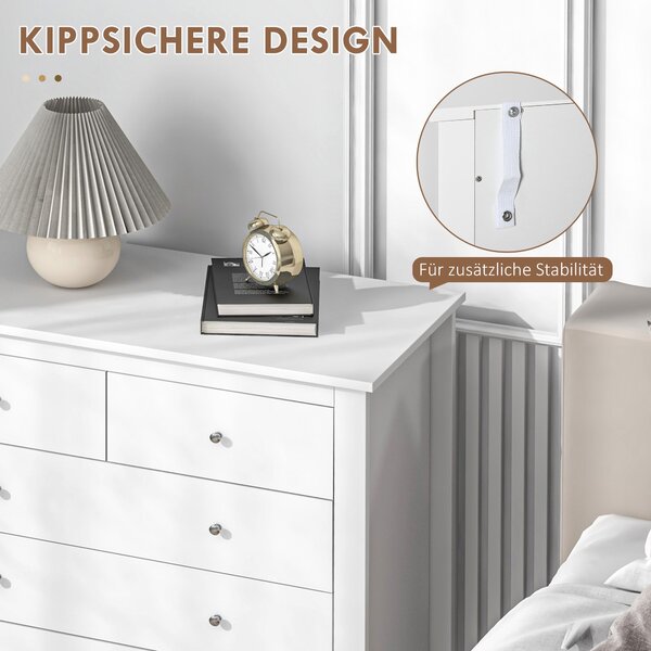 HOMCOM Komoda s 5 zásuvkami - Moderní úložná skříňka pro obývací pokoj, ložnici a chodbu, bílá, 79 x 39,5 x 80,5 cm | Aosom