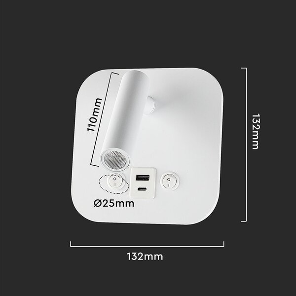 LED Solution Bílé nástěnné LED svítidlo s USB/PD nabíjením 8W 240026