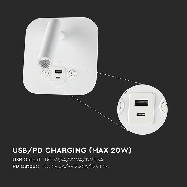 LED Solution Bílé nástěnné LED svítidlo s USB/PD nabíjením 8W 240026