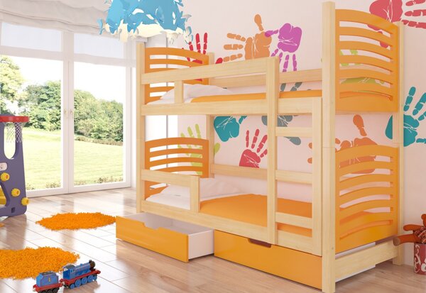 Dětská patrová postel OSUNA, 180x75, sosna/oranžová