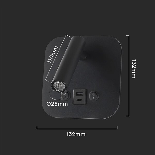 LED Solution Černé nástěnné LED svítidlo s USB/PD nabíjením 8W 240036