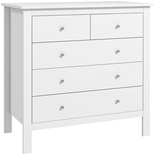 HOMCOM Komoda s 5 zásuvkami - Moderní úložná skříňka pro obývací pokoj, ložnici a chodbu, bílá, 79 x 39,5 x 80,5 cm | Aosom