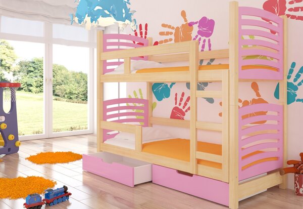 Dětská patrová postel OSUNA, 180x75, sosna/růžová